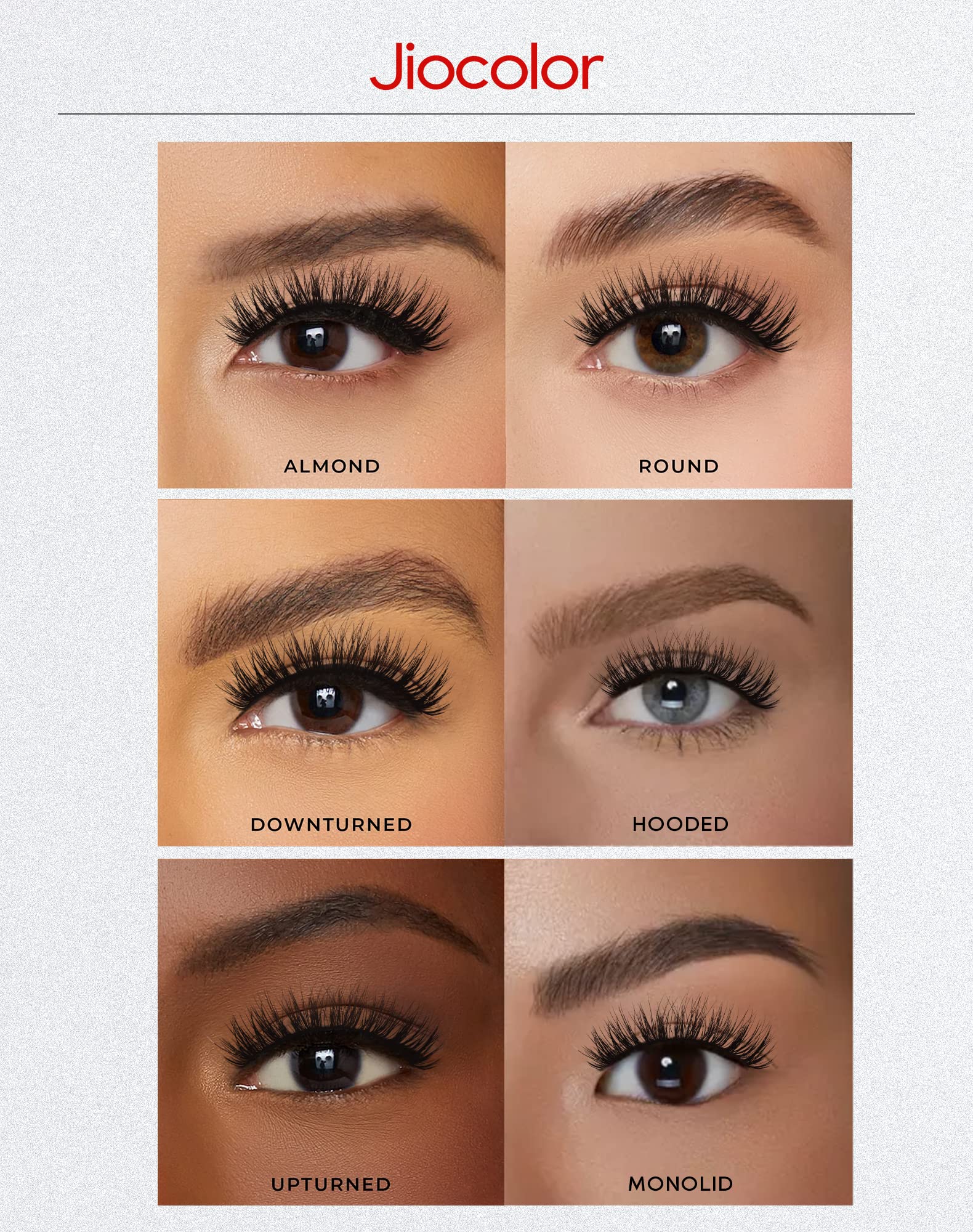 Jiocolor cils ajustables selon la courbe de l’œil pour un ajustement précis.