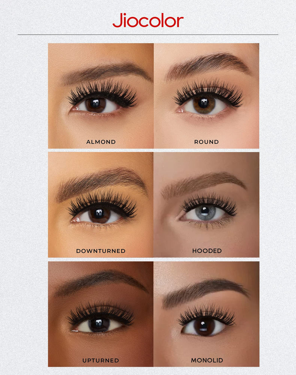 Jiocolor cils ajustables selon la courbe de l’œil pour un ajustement précis.