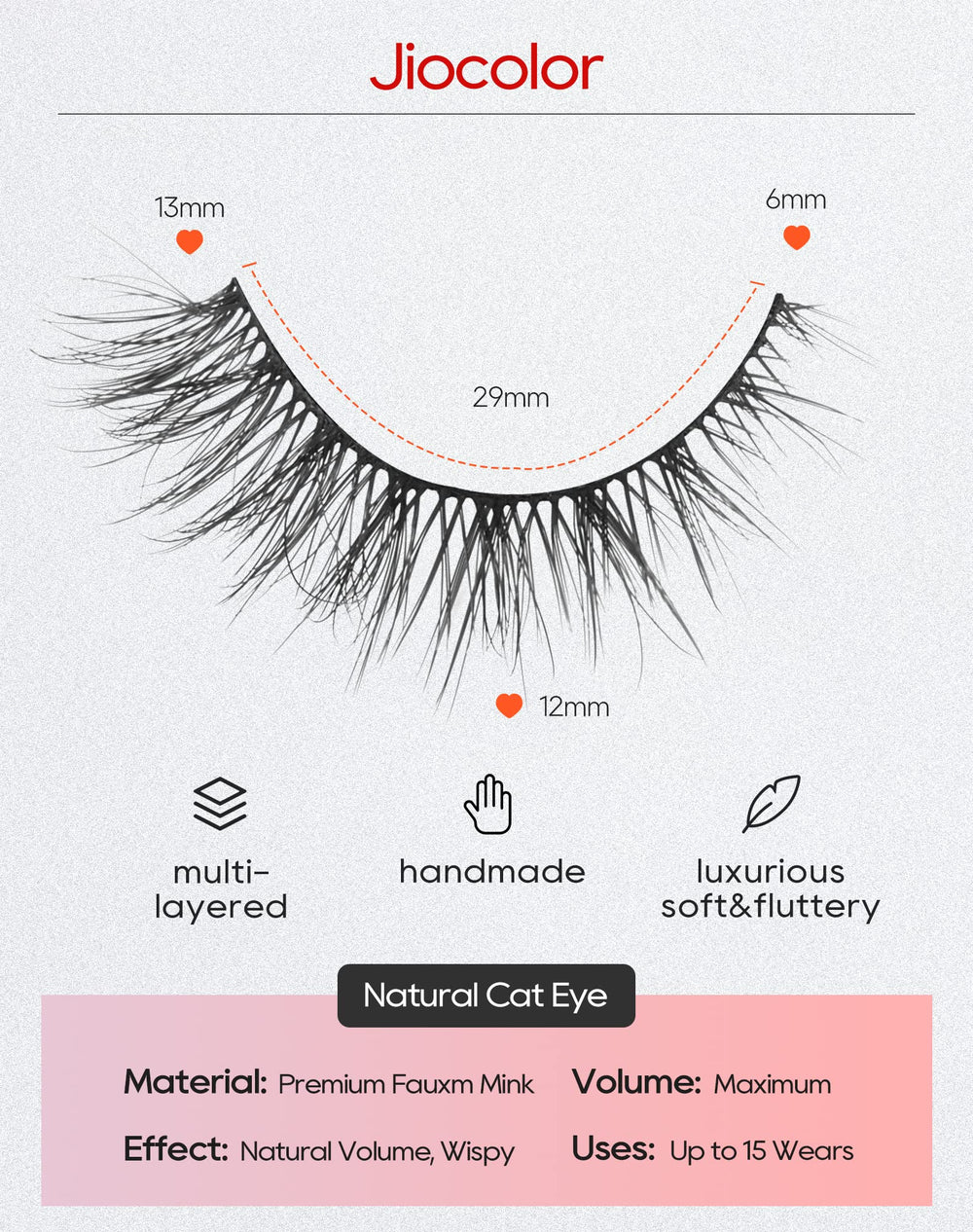 Jiocolor cils bande ultra-fin 13mm: rendu discret et confortable.