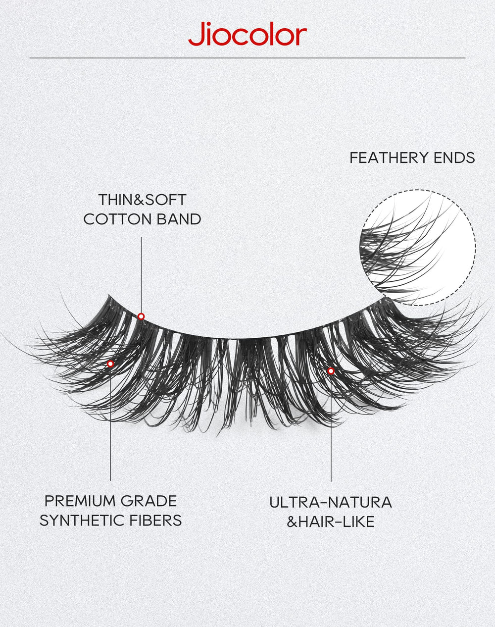 Jiocolor sept paires de cils volumineux et ébouriffés, pour un effet plumeux.