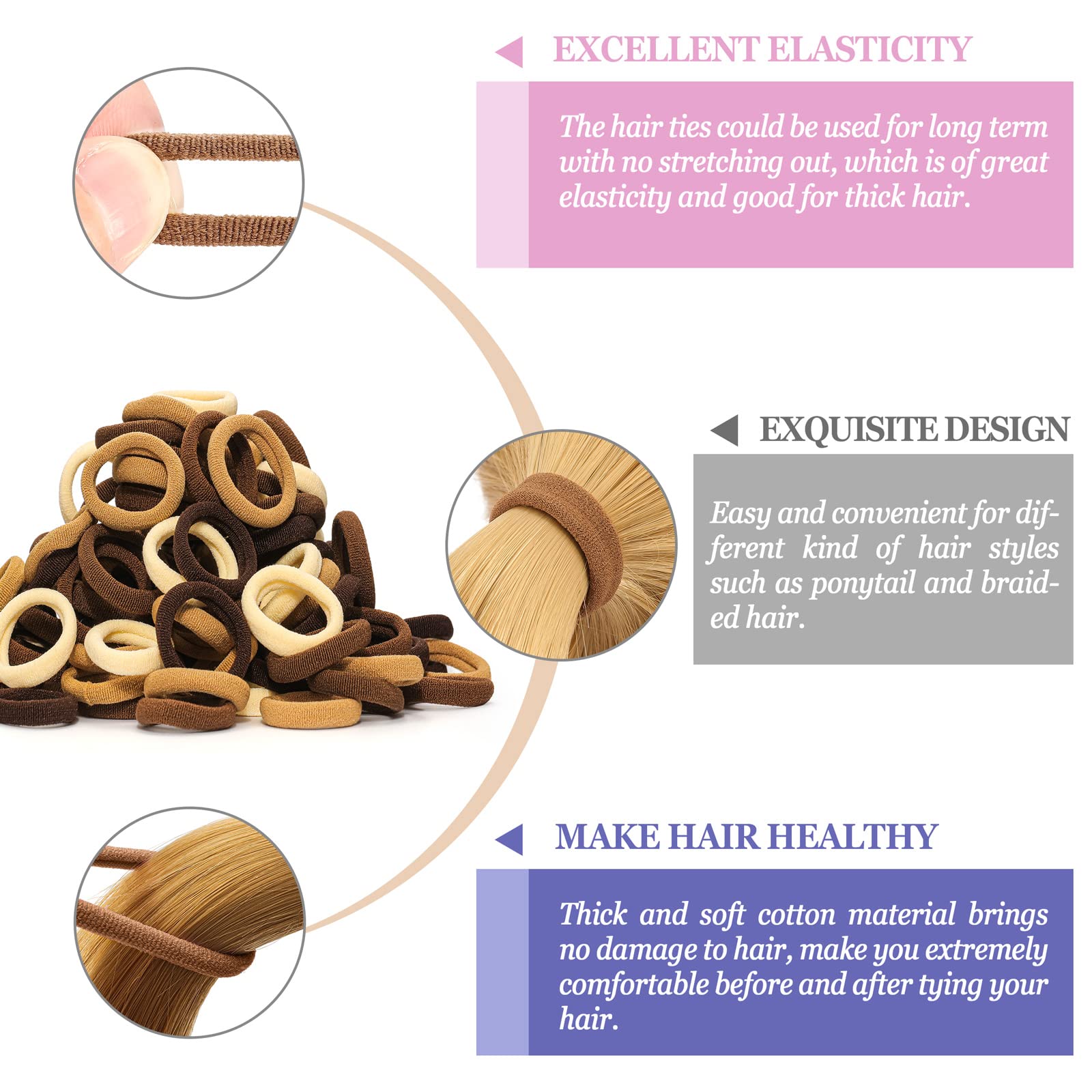JIRIS elastiques cheveux coton marron, design épais et doux évitant les tiraillements
