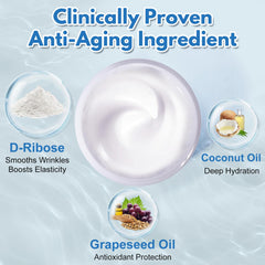 Texture crème Crème Ribose Jkrova: sensation luxueuse et hydratante sur le visage.
