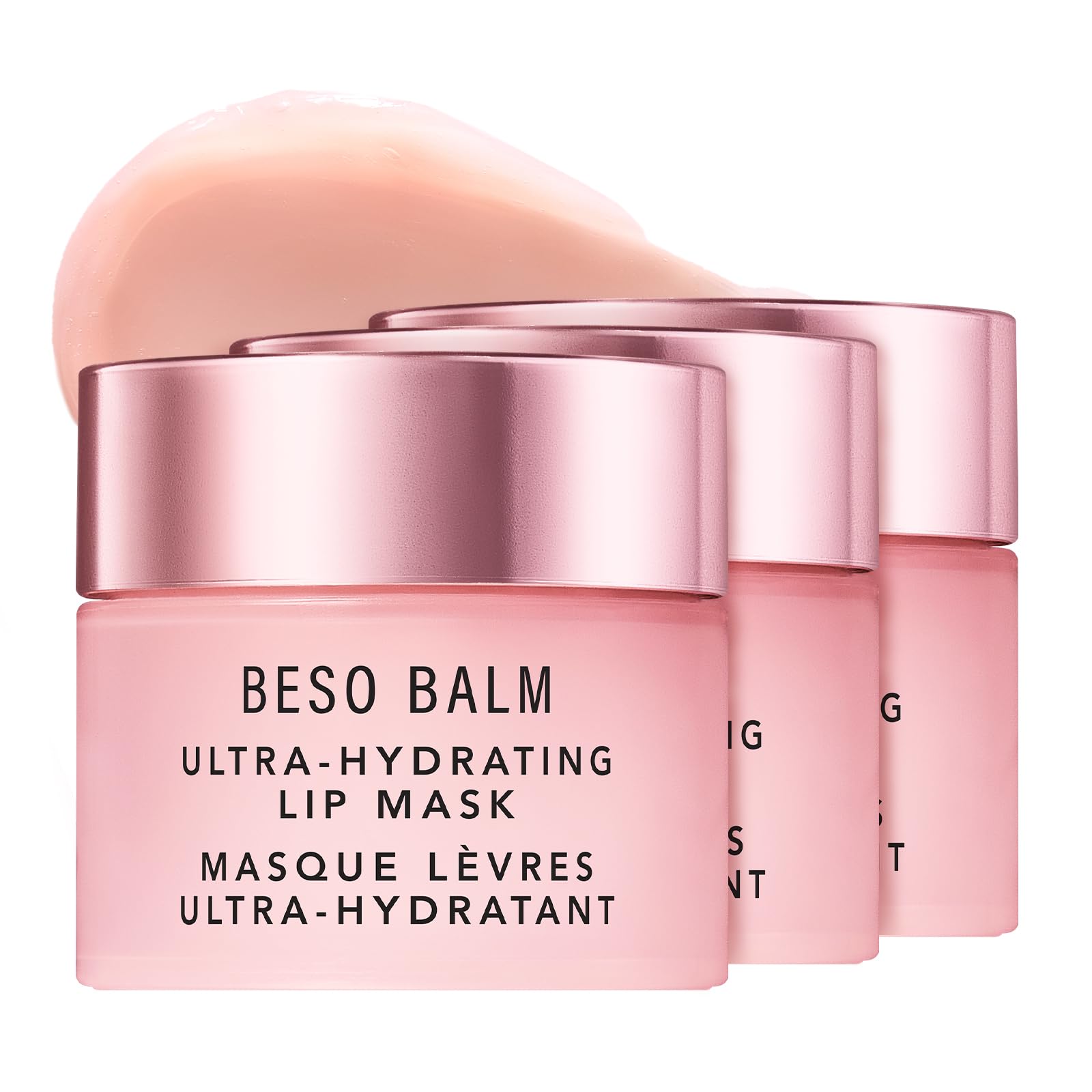 Beso Balm Masque lèvres de JLO BEAUTY, fini brillant vanillé et hydratant.