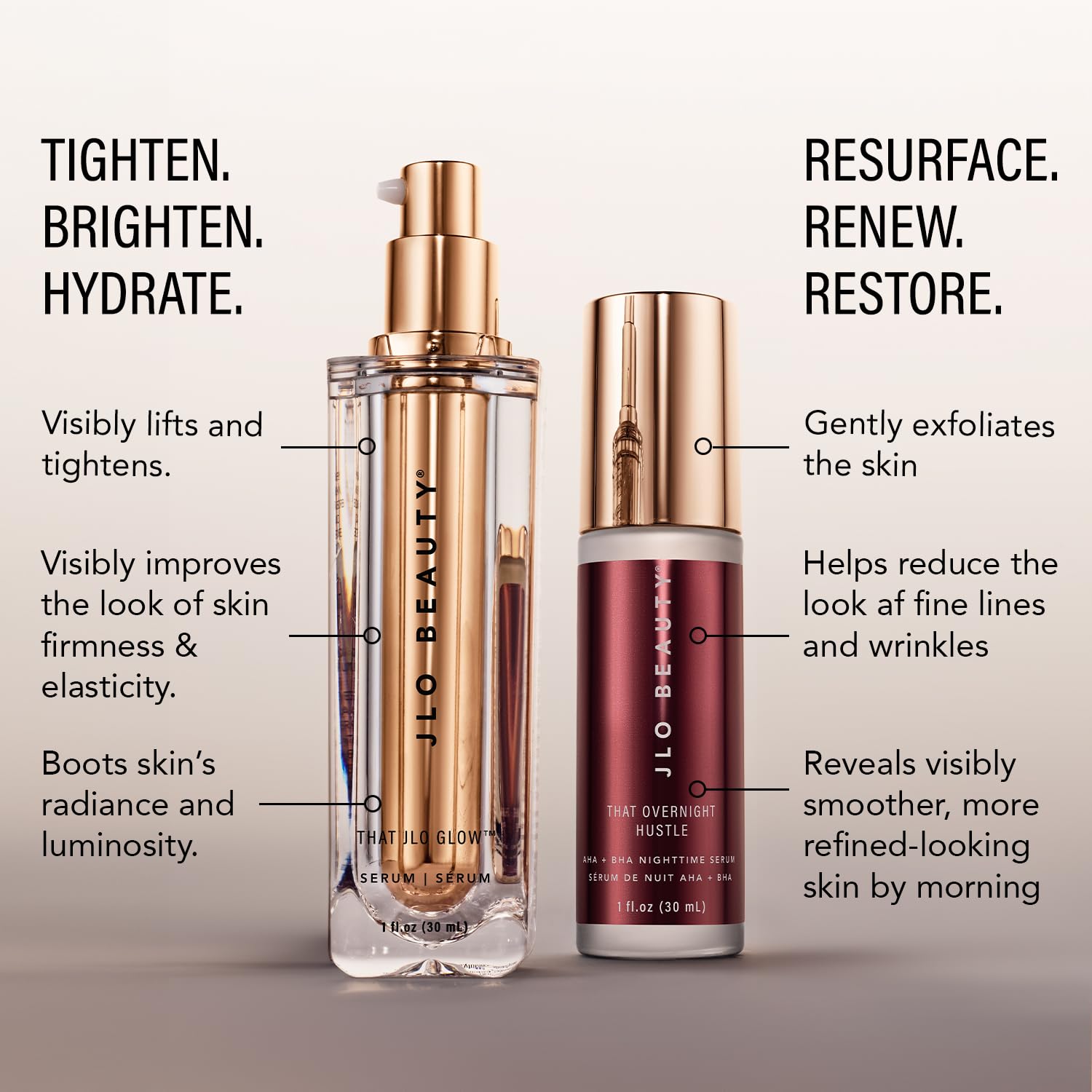 Sérum Jour JLO BEAUTY à Olive Complexe, hydratation et éclat.