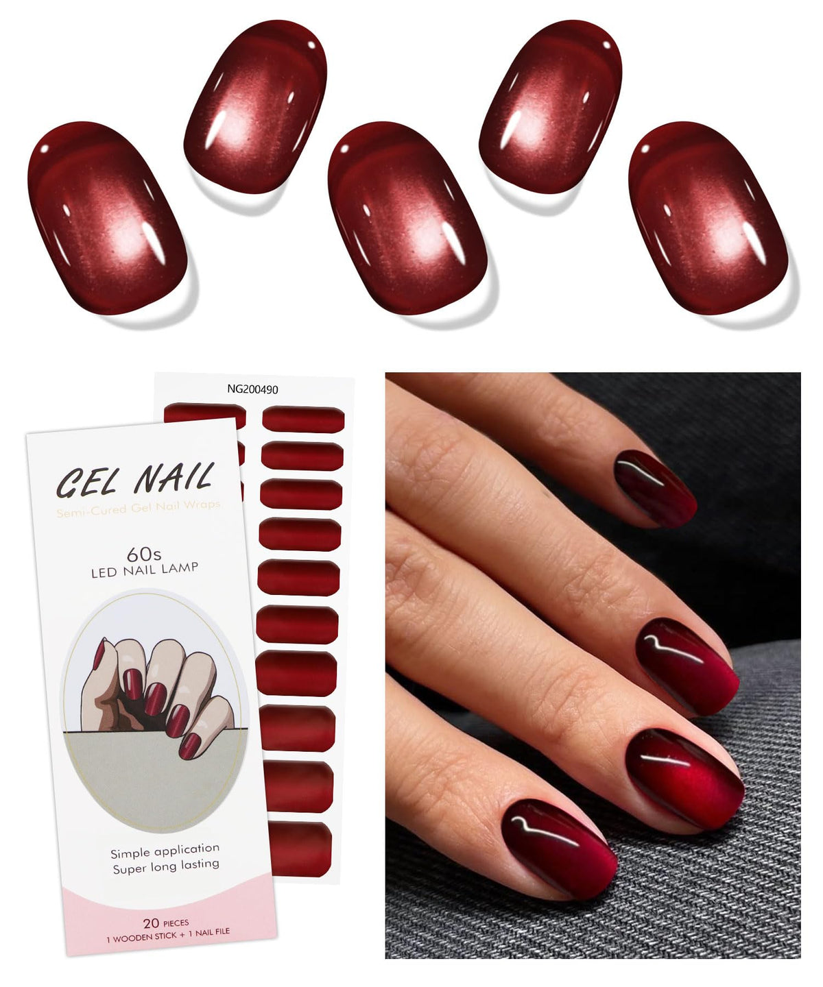 JMEOWIO Yeux de chat rouge sur ongles, manucure rapide et durable.