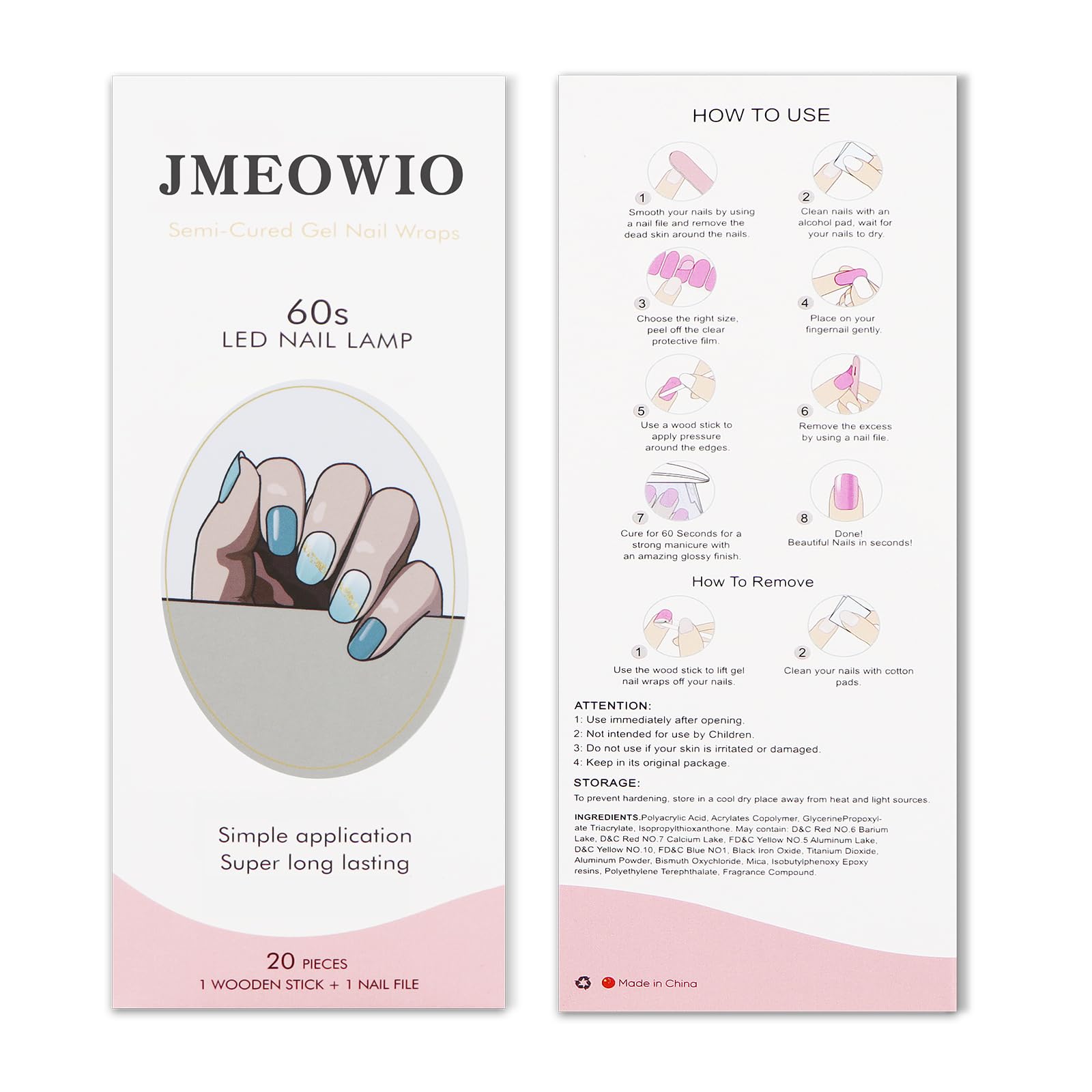 Jmeowio Gel Nail Stickers bleu scintillant, retrait facile
