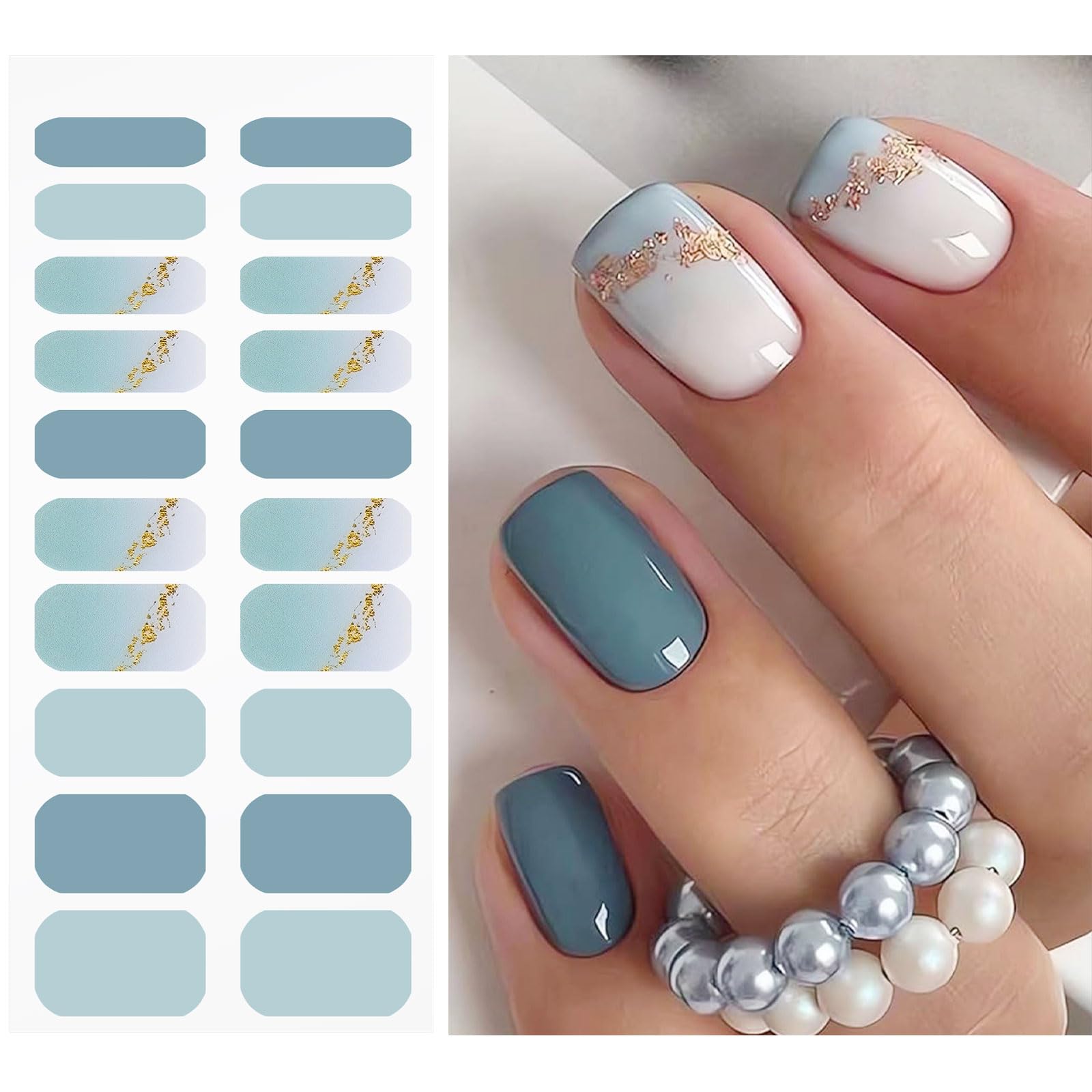 Jmeowio Gel Nail Stickers bleu scintillant, adapté à tous les ongles