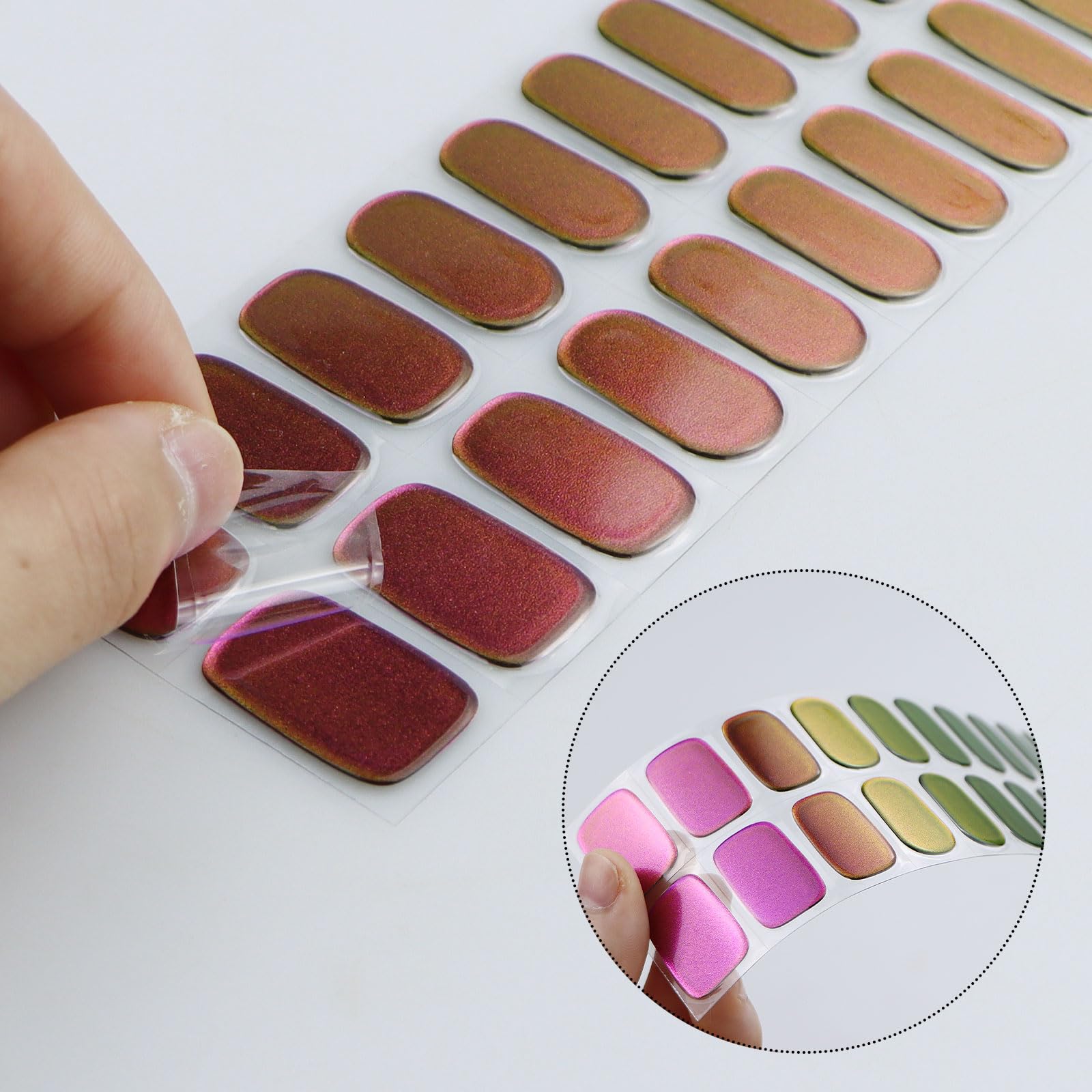 JMEOWIO Stickers Gel Ongles Laser Violet, tenue jusqu'à deux semaines.