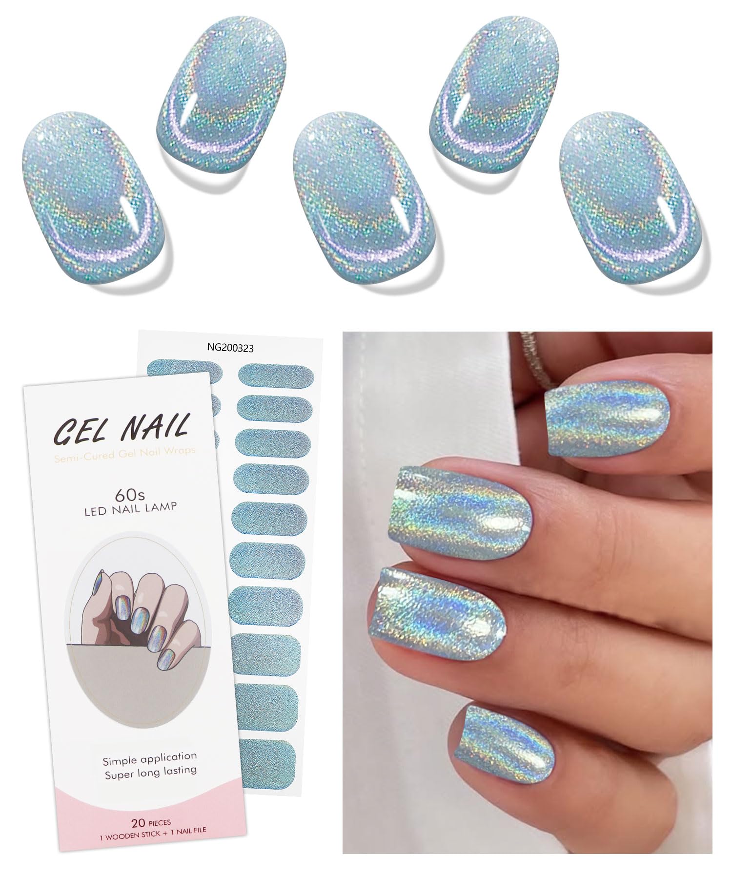 Stickers gel JMEOWIO bleu et violet avec paillettes pour un look durable.