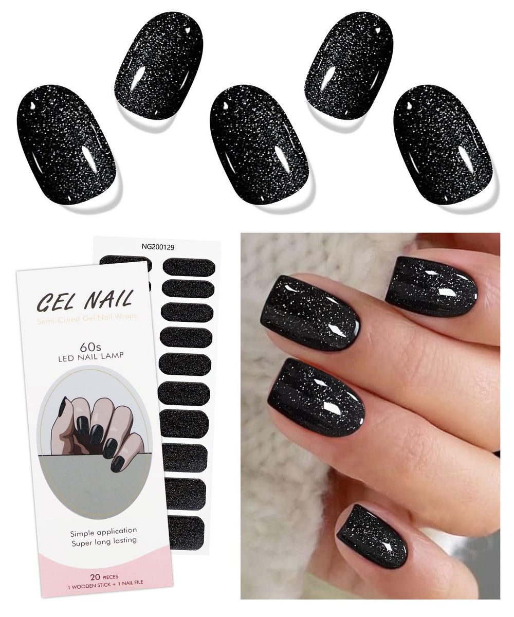 Stickers gel noir à paillettes JMEOWIO pour Halloween, look scintillant.