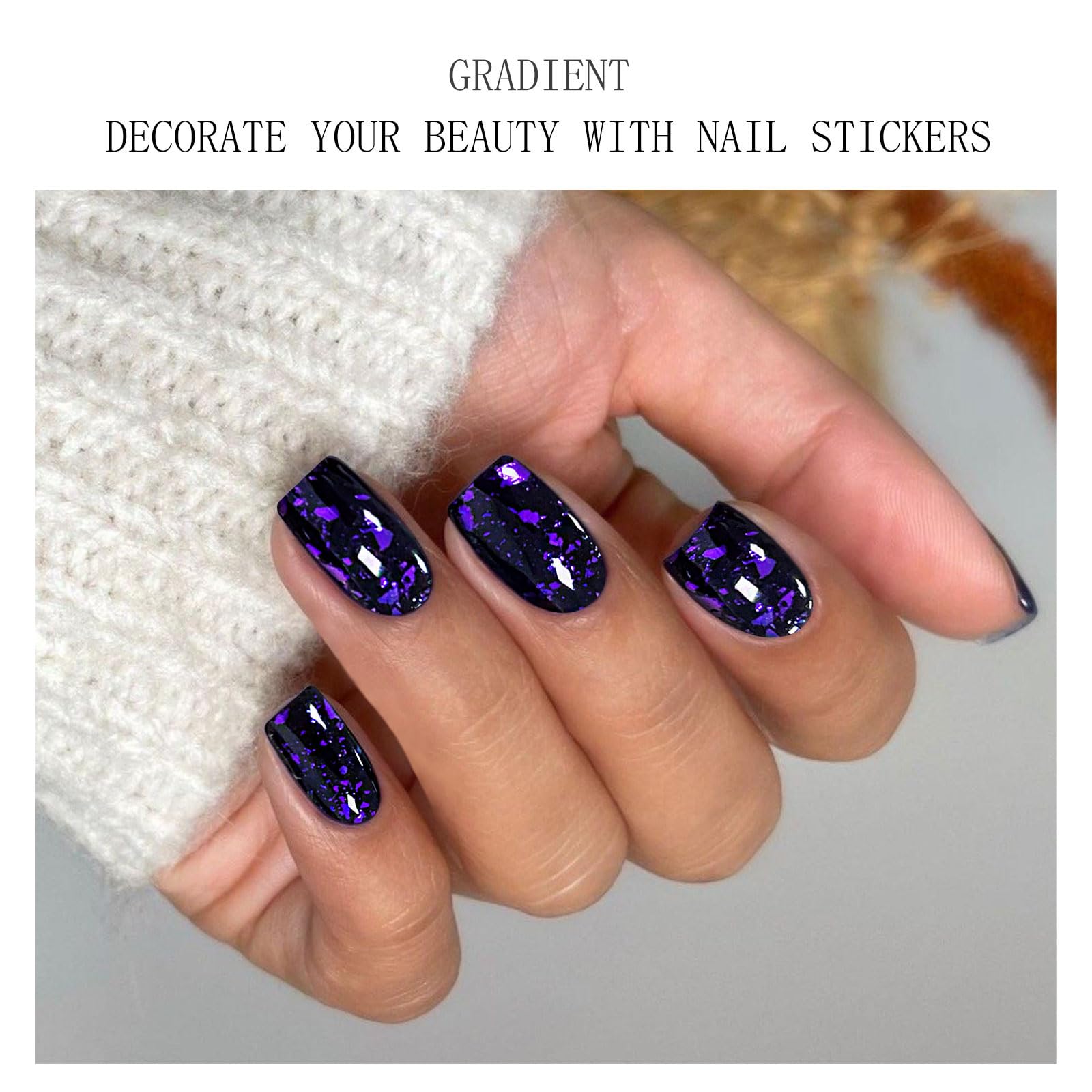 JMEOWIO stickers gel violet foncé appliqués sur ongle, look salon à domicile.