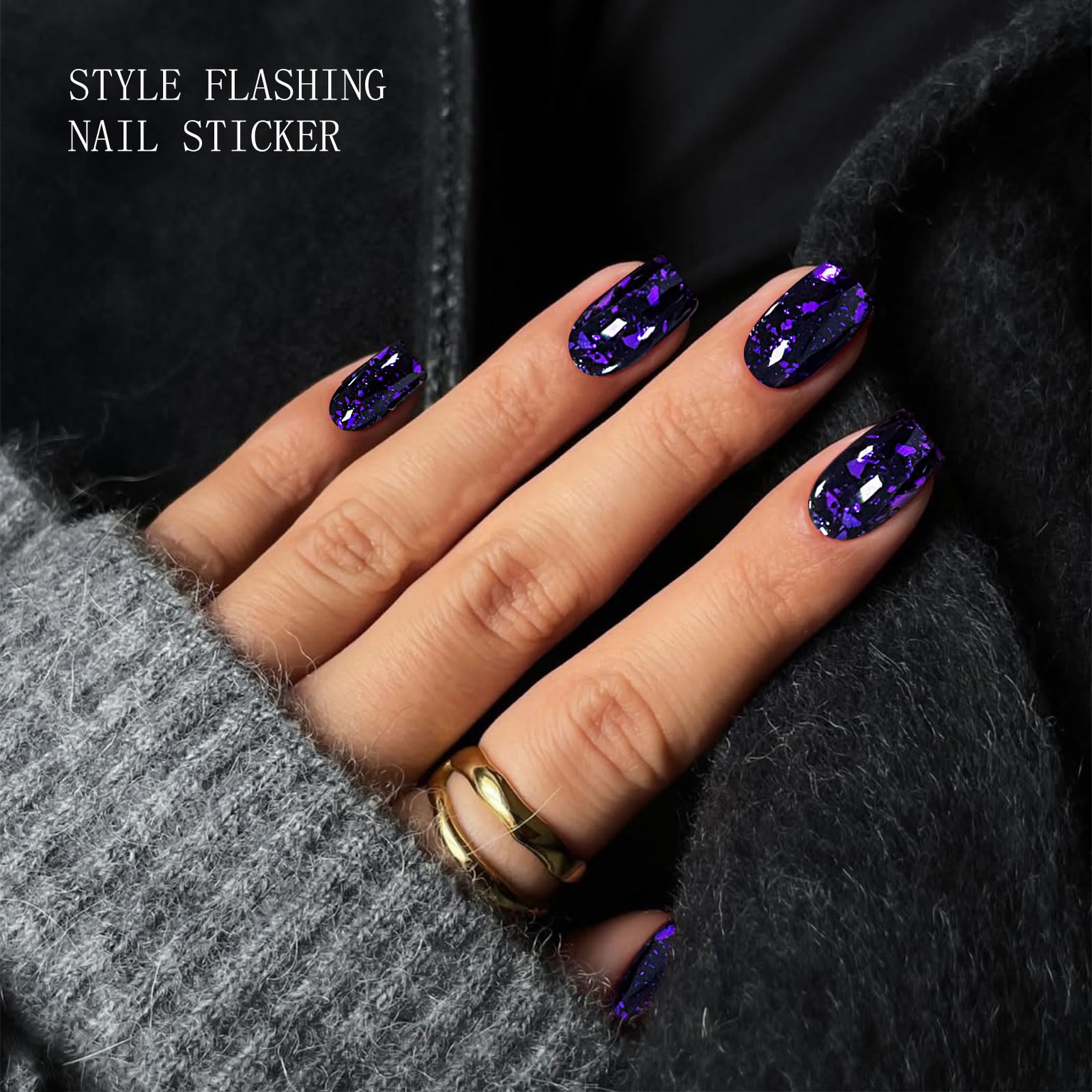 Sticker gel violet foncé JMEOWIO sur ongle, fini lisse et longue durée.