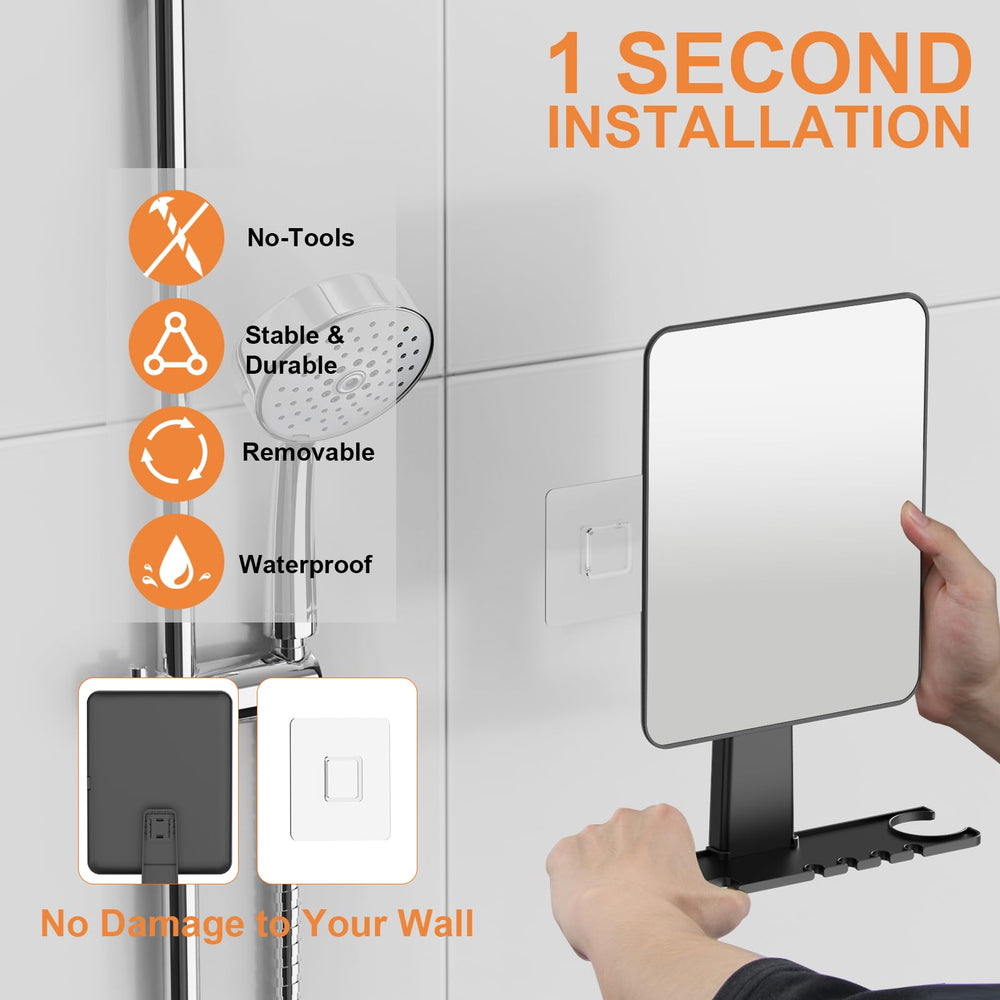 Miroir Jobsonslates Douche avec porte-rasoir et rangement pratique.