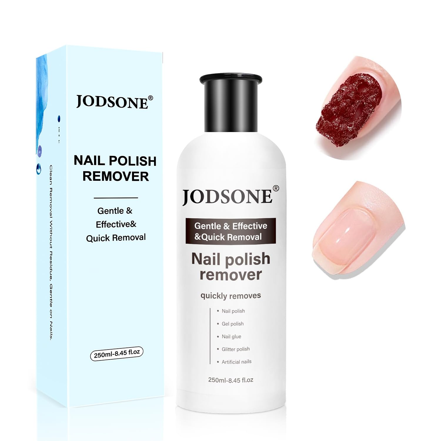 JODSONE: bouteille-démaquillant sans acetone, retire gel et vernis sans assécher les ongles.