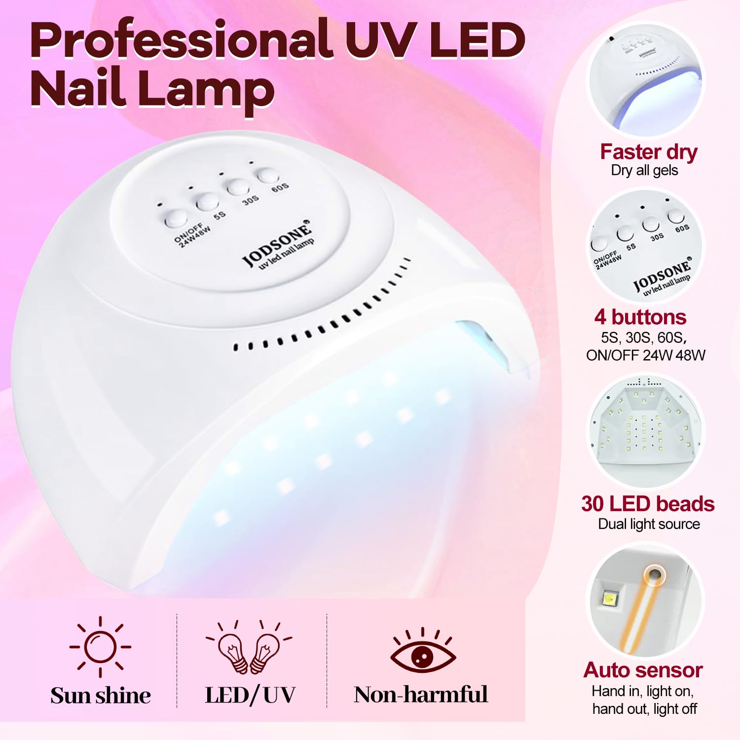 Cure rapide avec la lampe JODSONE: 5s, 30s et 60s