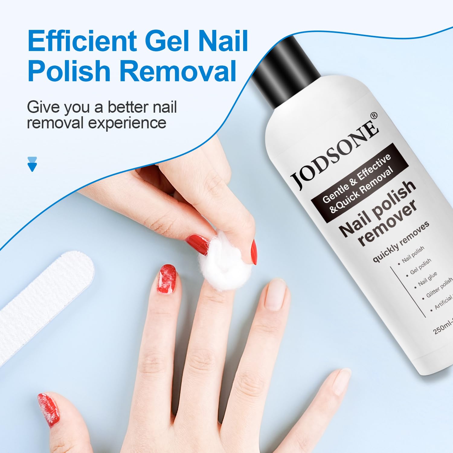 JODSONE: dissolution-vernis-gel-efficace, retire les couches tenaces sans frottement agressif.