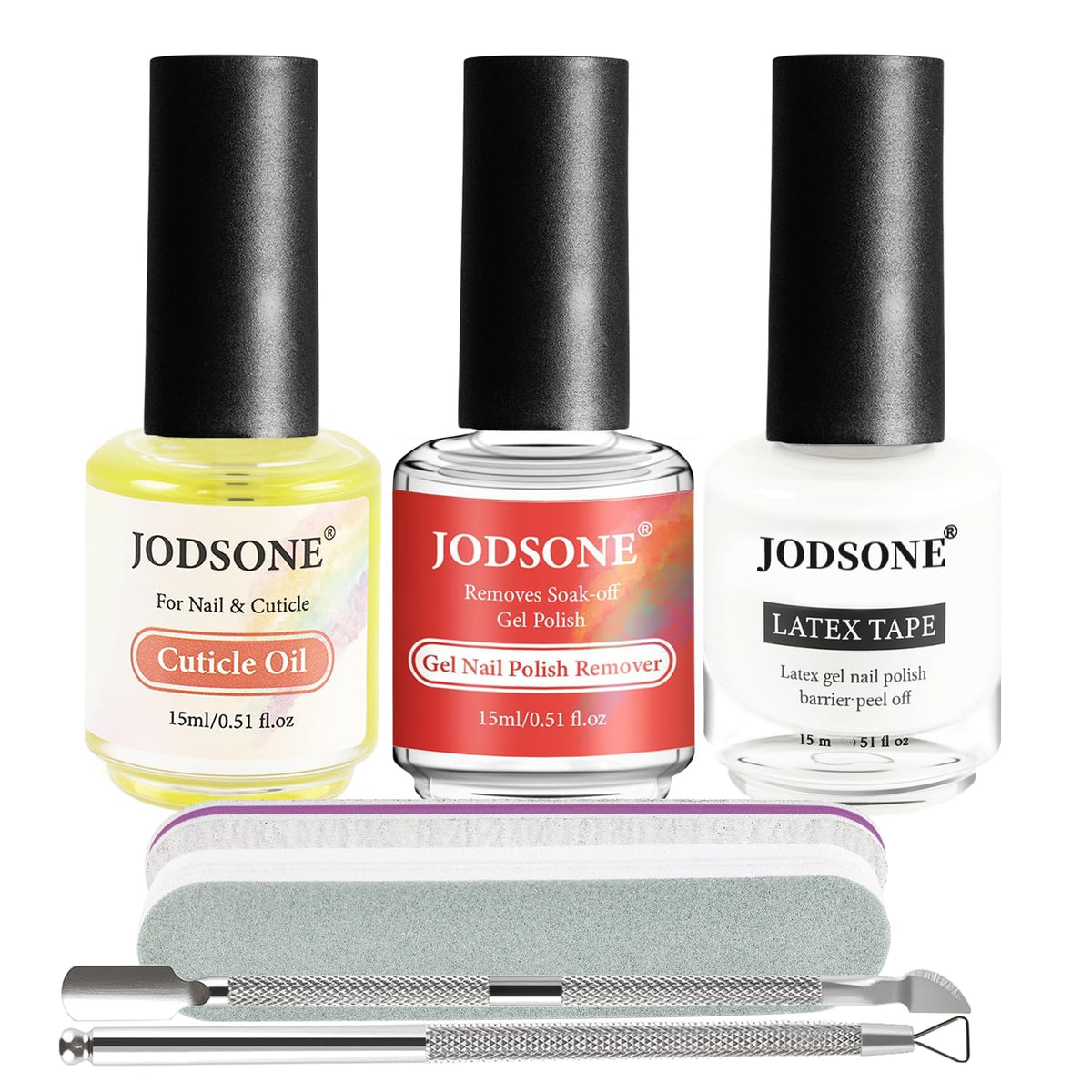 Bouteille de dissolvant gel JODSONE 15 ml prête au retrait.