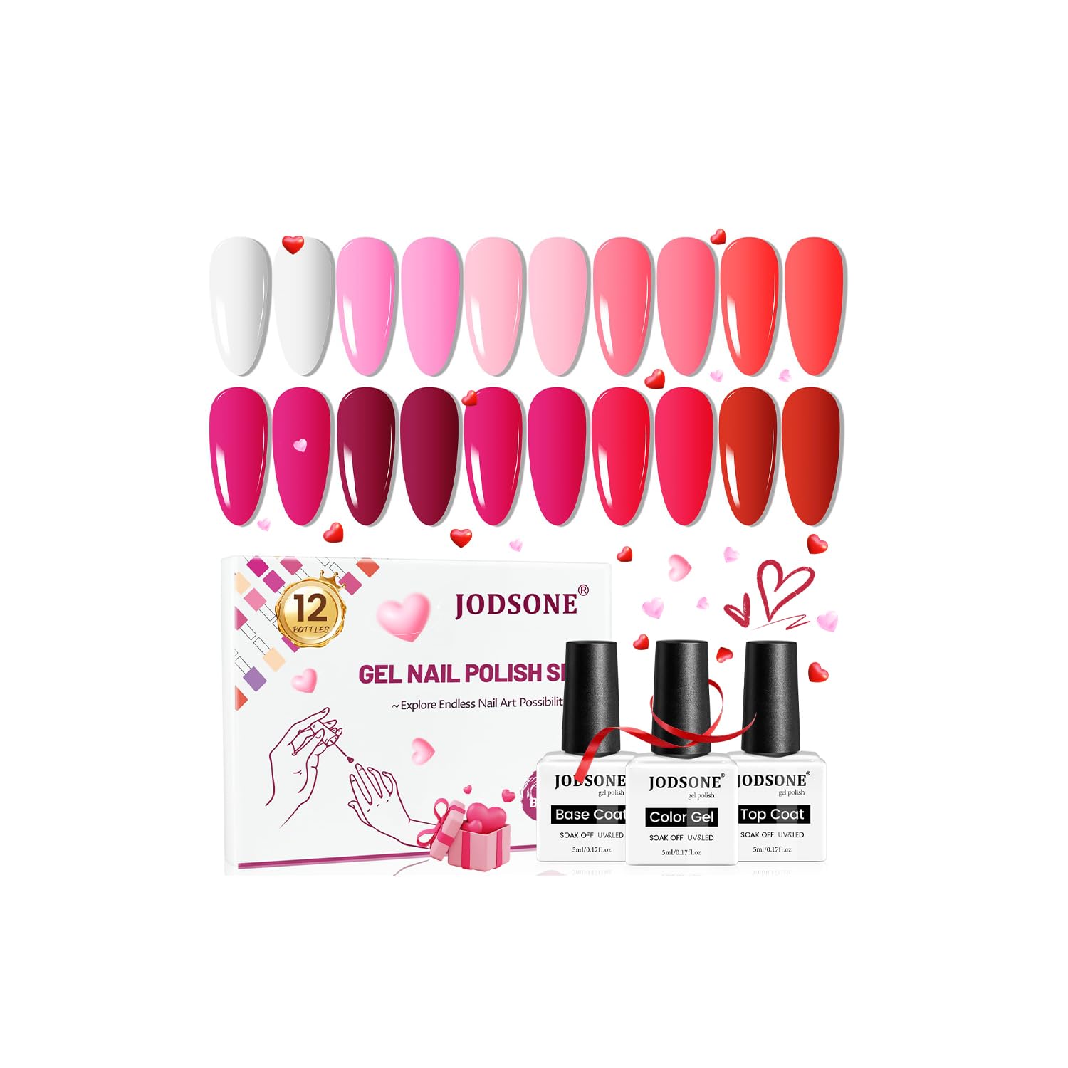 JODSONE ensemble vernis gel 12 pièces avec base et top, idéal pour maison et salon