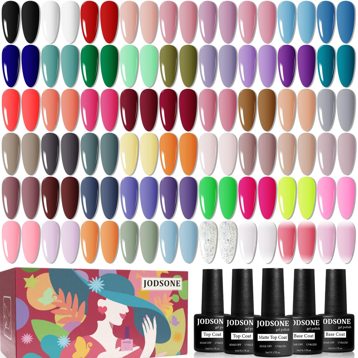 JODSONE ensemble-vernis-gel-60-pcs: palette variée pour une manucure polyvalente.