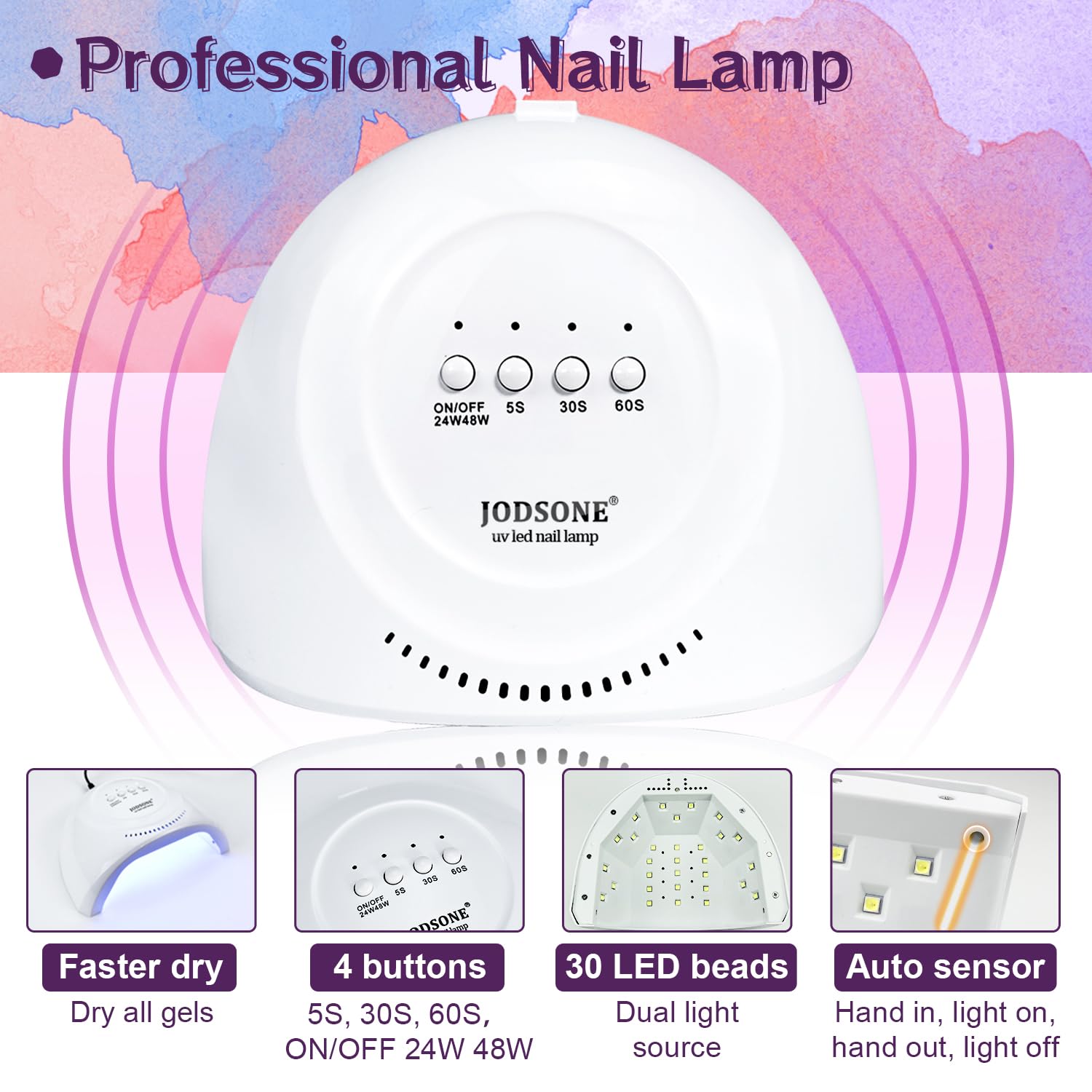 Lampe UV JODSONE pour une cure rapide et uniforme du gel.