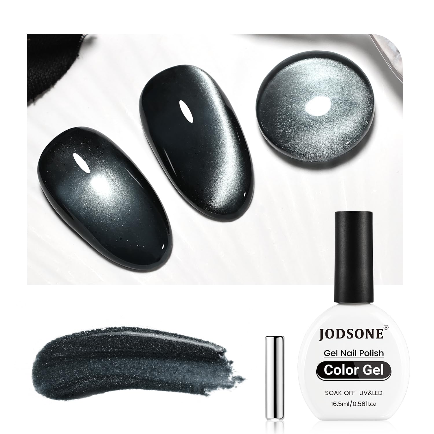 Vernis gel oeil-de-chat JODSONE en flacon, révélant l'effet holographique