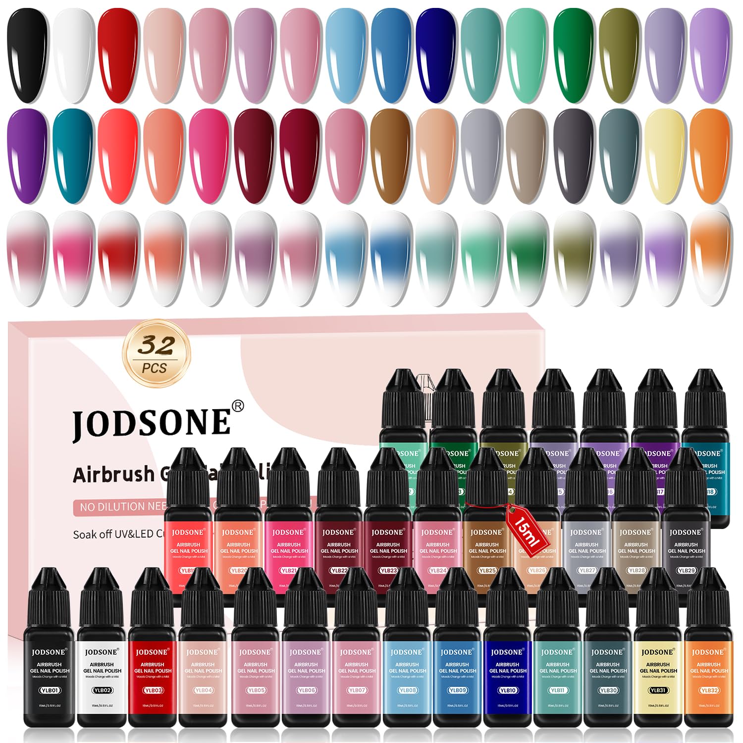 JODSONE kit vernis gel aérographe 32 couleurs prêt à l’emploi.