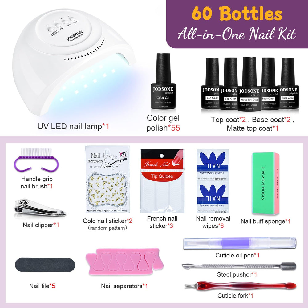 Vernis-gel JODSONE: palette variée de 60 teintes faciles à appliquer.