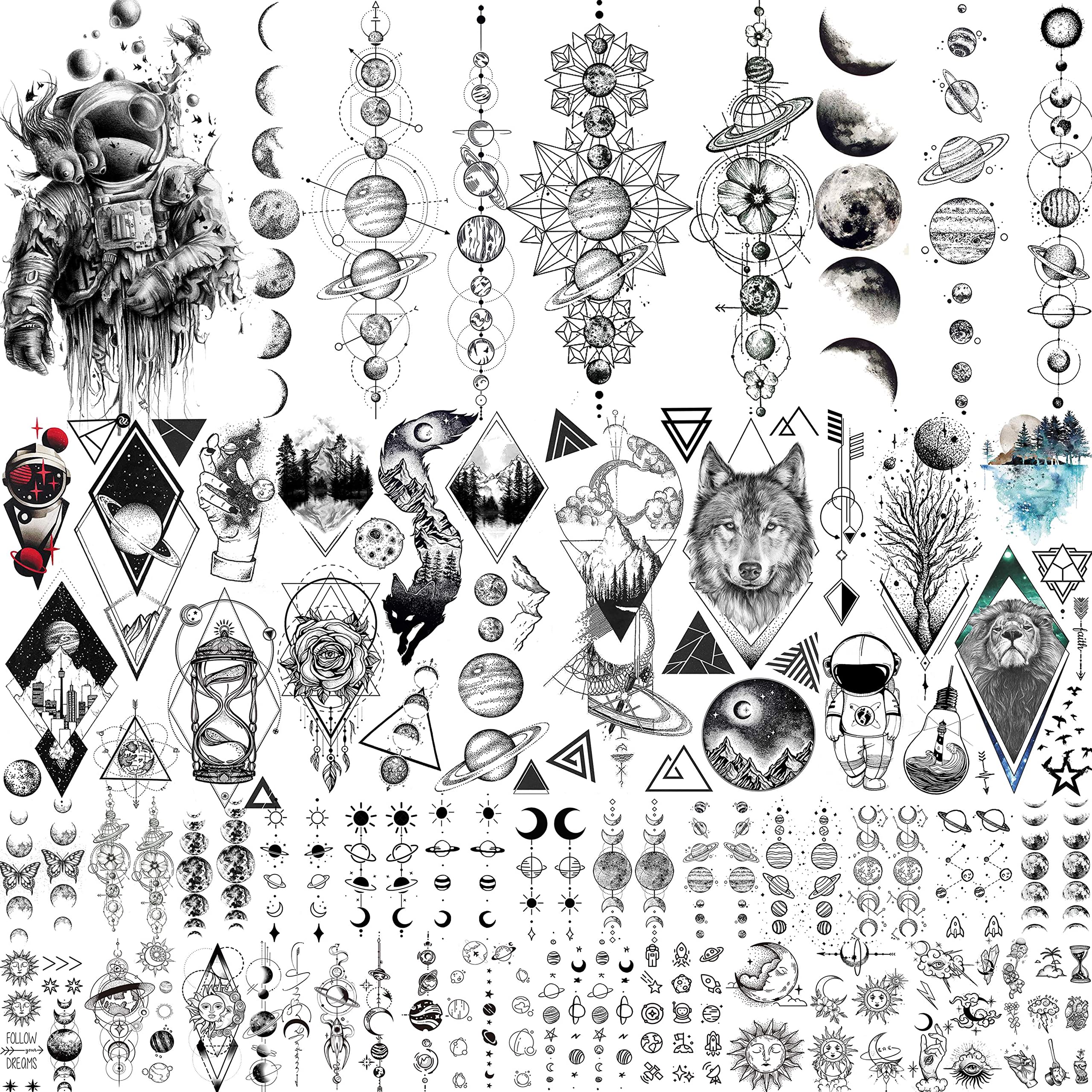 JOEHAPY tatouages temporaires espace – ensemble 33 feuilles, parfait pour tous les âges.