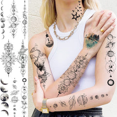 JOEHAPY tatouages temporaires espace grandes tailles 21x15 cm, rendu réaliste.