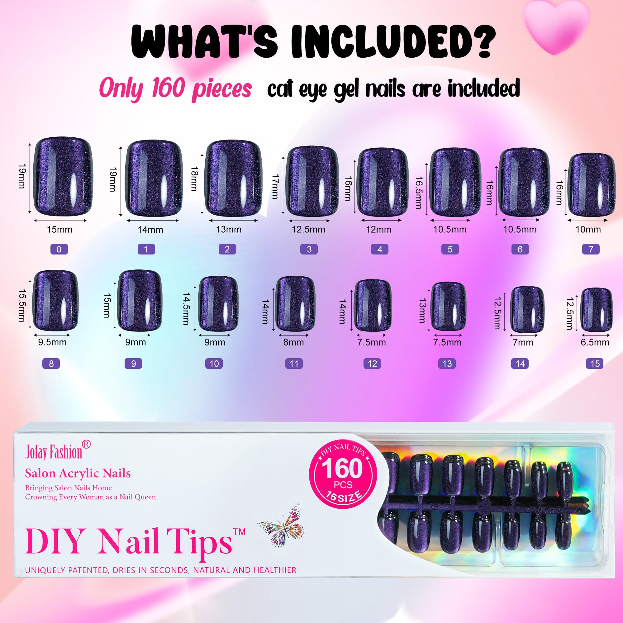 Etui pratique Jofay Fashion; rangement facile des ongles Cat Eye.
