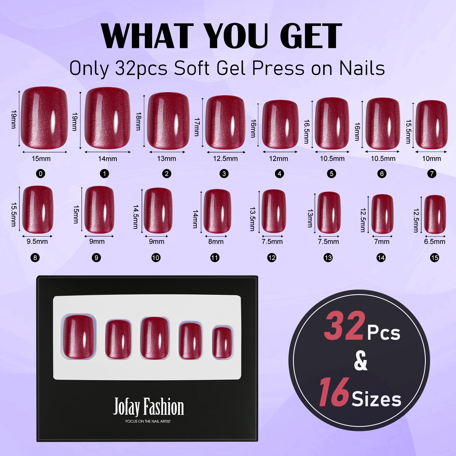 Ongles artificiels Jofay Fashion, œil-de-chat court rouges, allure instantanée.