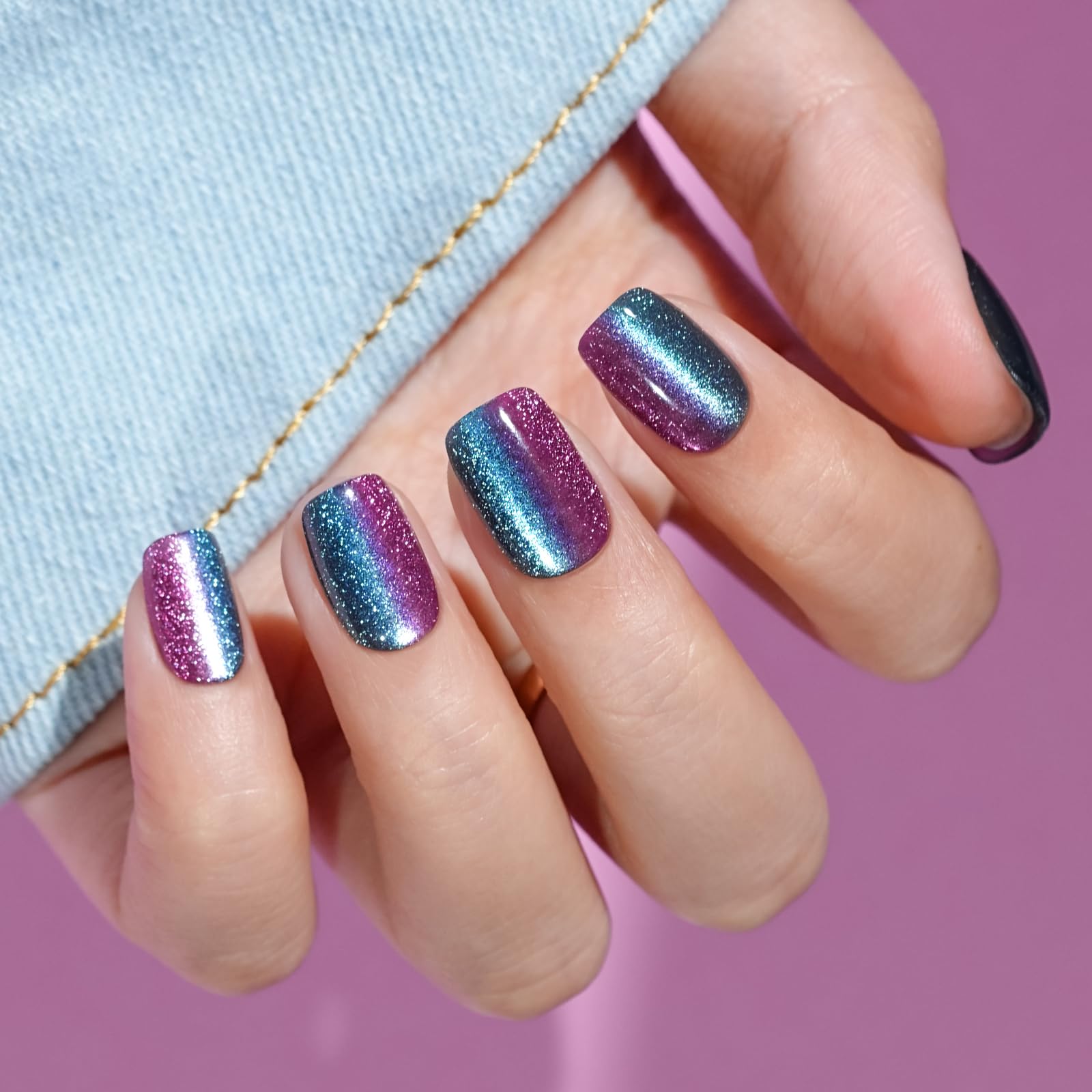 Ongles press-on Jofay Fashion ombré bleu violet pour un look salon durable