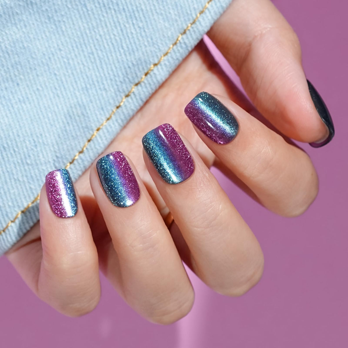 Ongles press-on Jofay Fashion ombré bleu violet pour un look salon durable