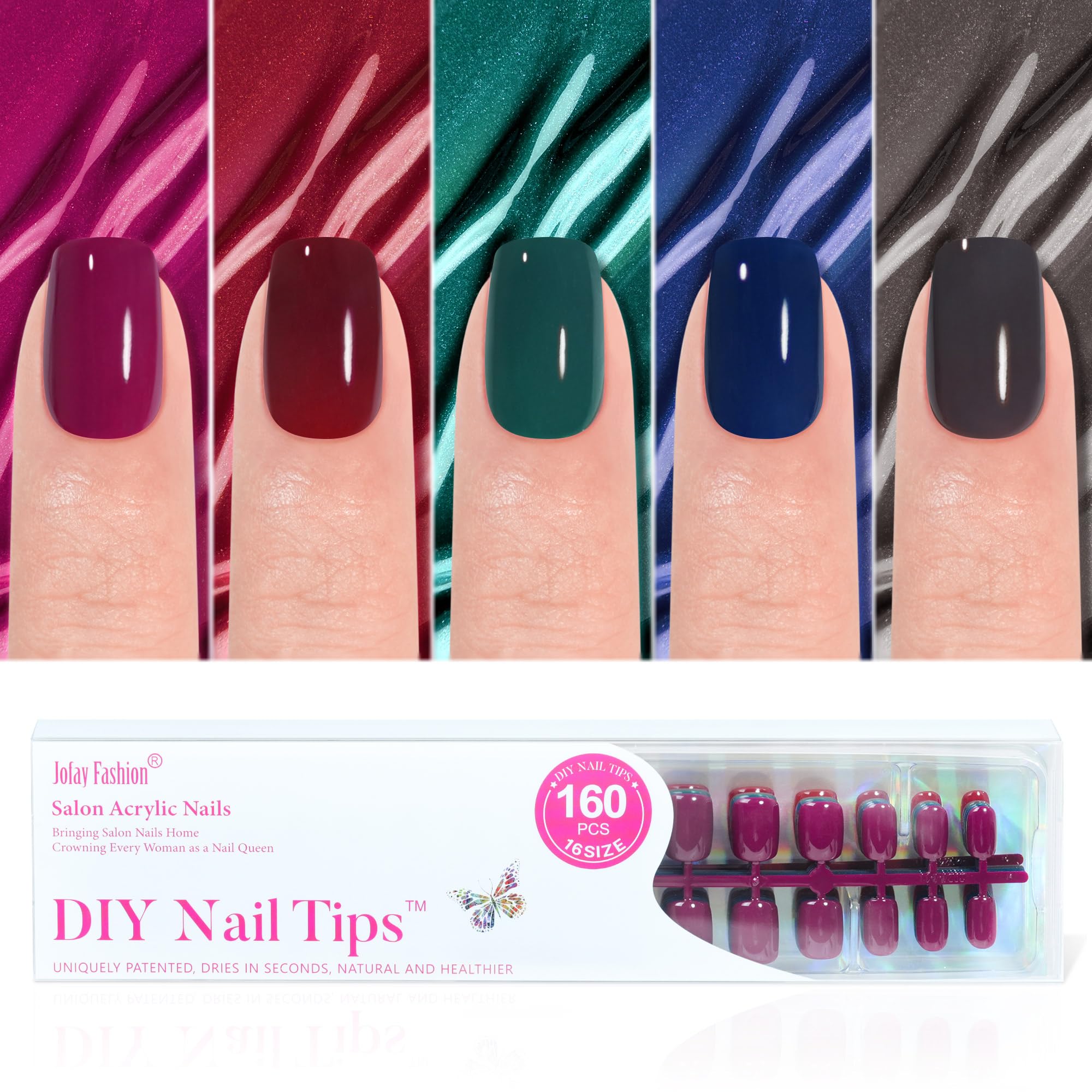 Ongles à pression Jofay Fashion bleu, application rapide et durable.