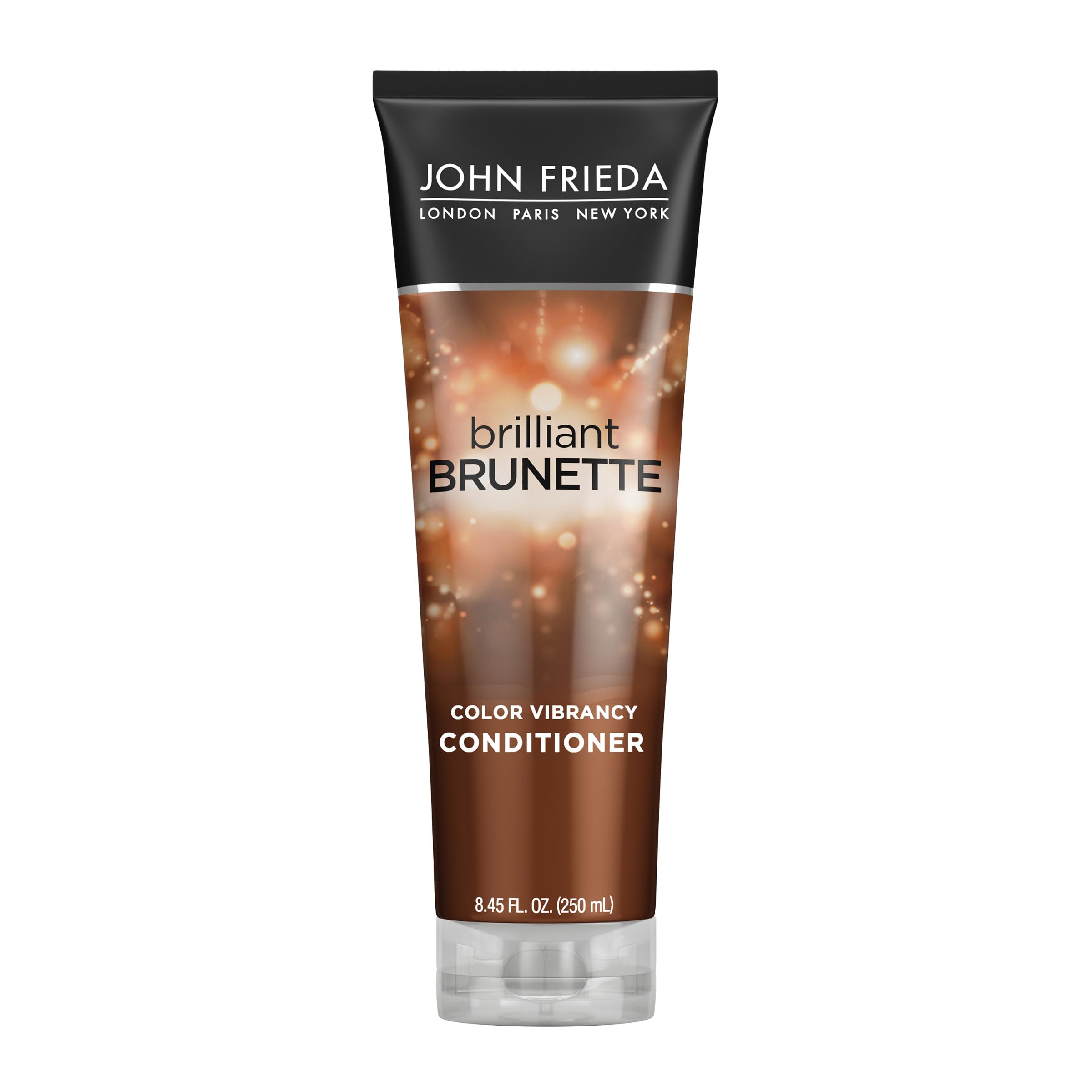 John Frieda Brilliant Brunette conditionneur, bouteille: revitalise les reflets brun et hydrate en profondeur.