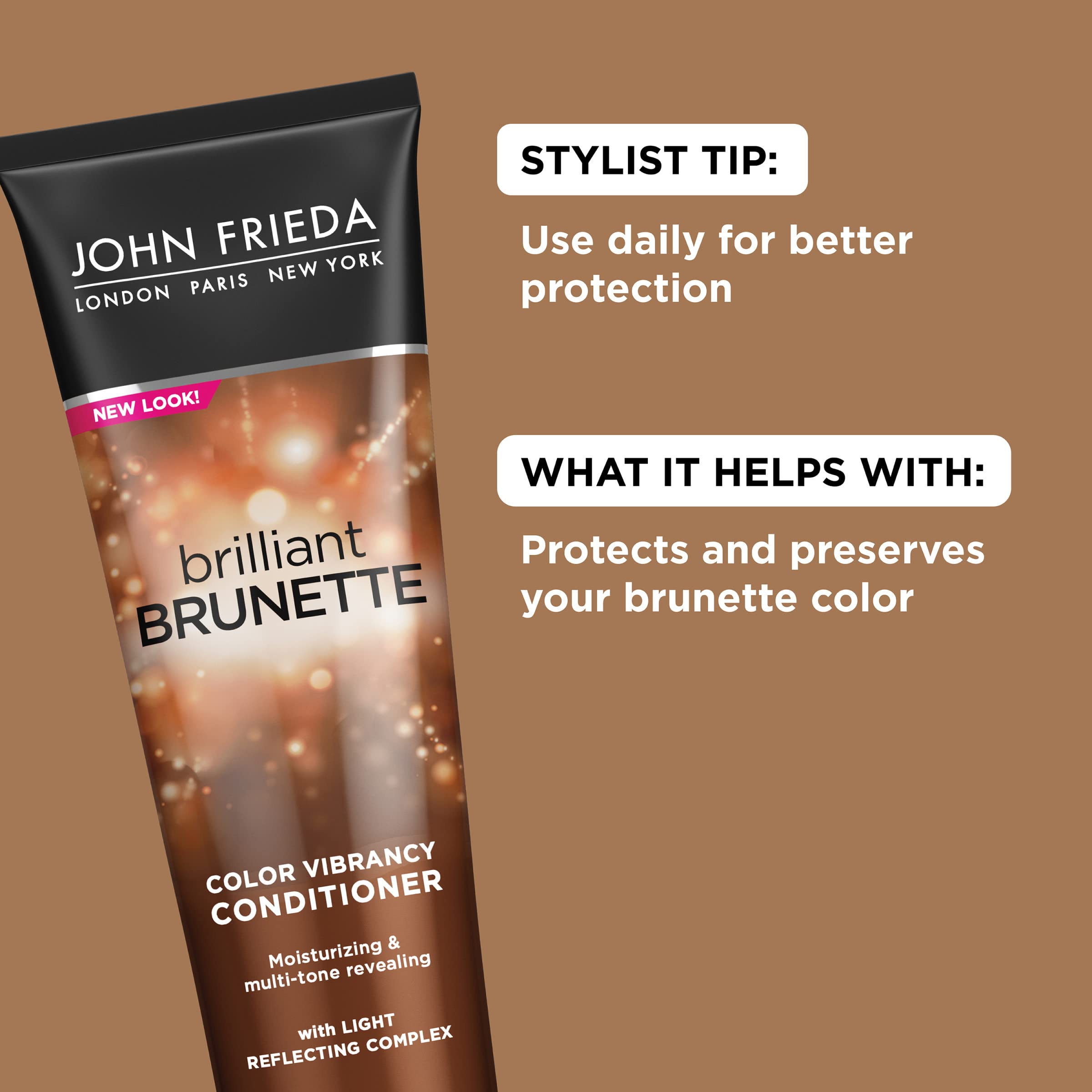 John Frieda Brilliant Brunette, hydratation profonde: longueurs nourries et douceur assurée.