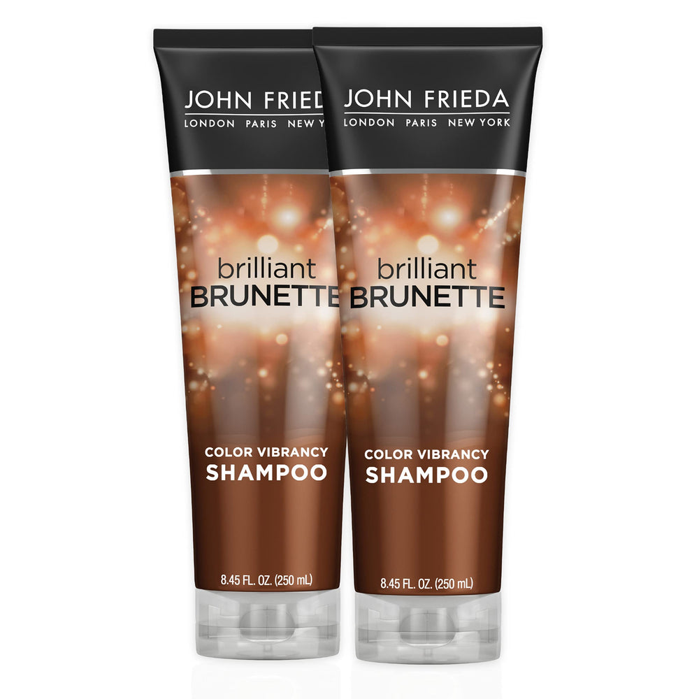 Shampooing John Frieda Brilliant Brunette en flacon, protège la couleur.