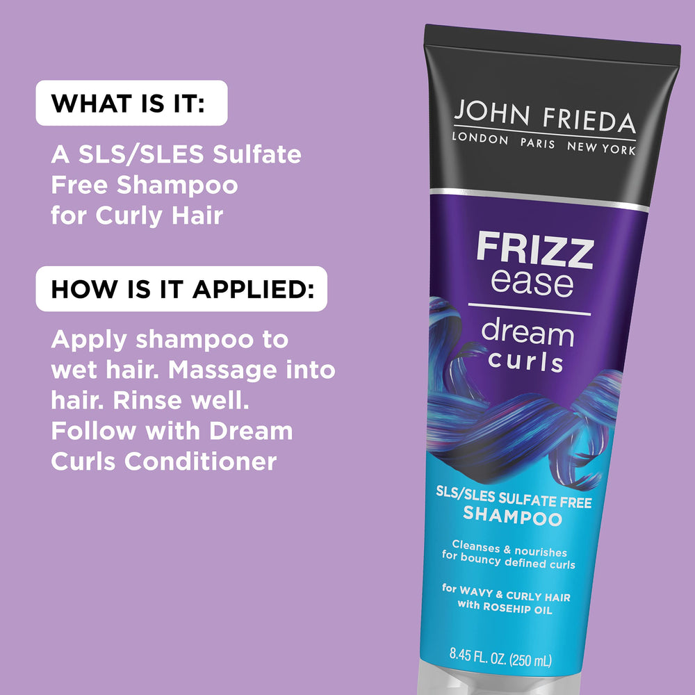 John Frieda Dream Curls Shampoo foamy lather demonstrates easy cleansing for tangled curls.