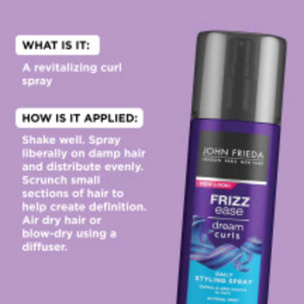 John Frieda Dream Curls Spray après-shampooing, facilité d’application et soin léger.