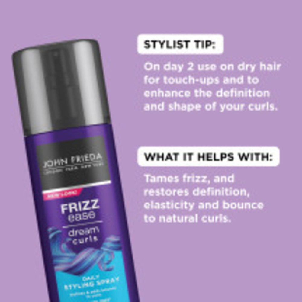 John Frieda Dream Curls Spray, définition des boucles après shampoing, texture légère.