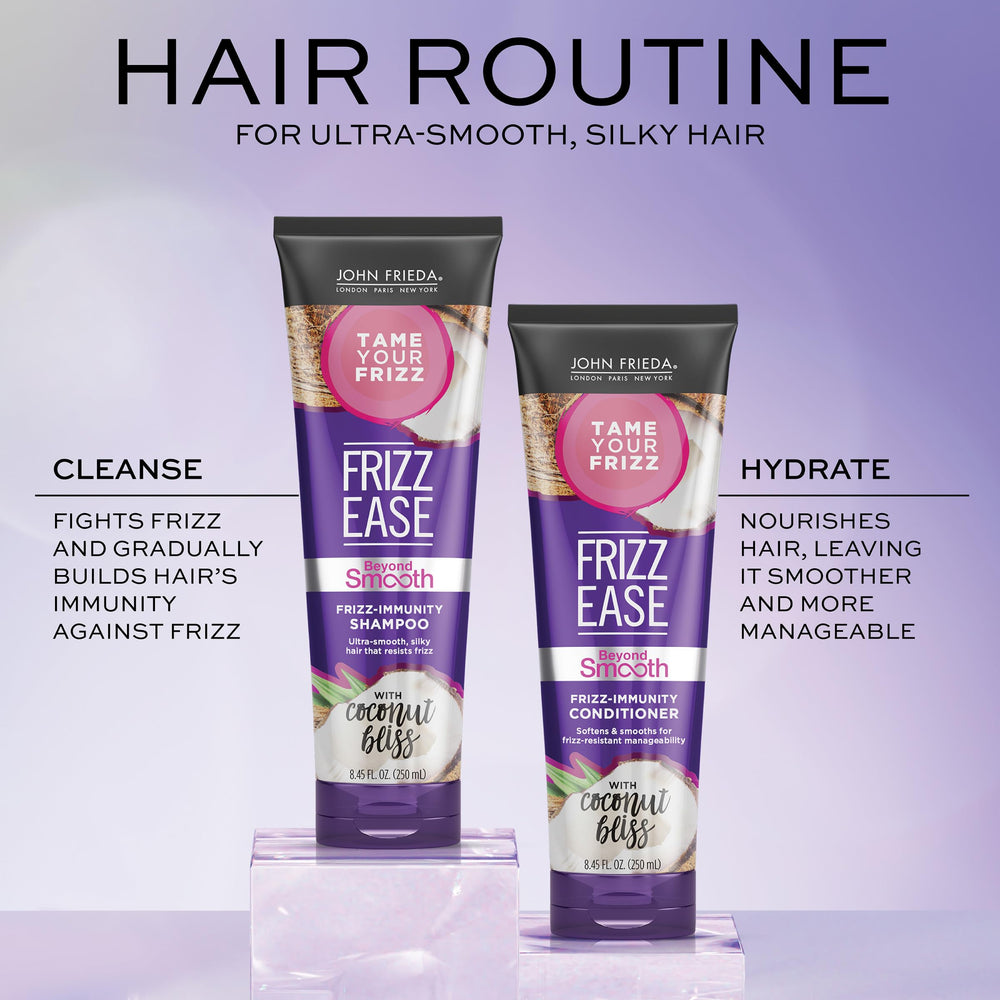Cheveux plus lisses après utilisation, frisottis mieux maîtrisés avec John Frieda Frizz Ease Immunity.