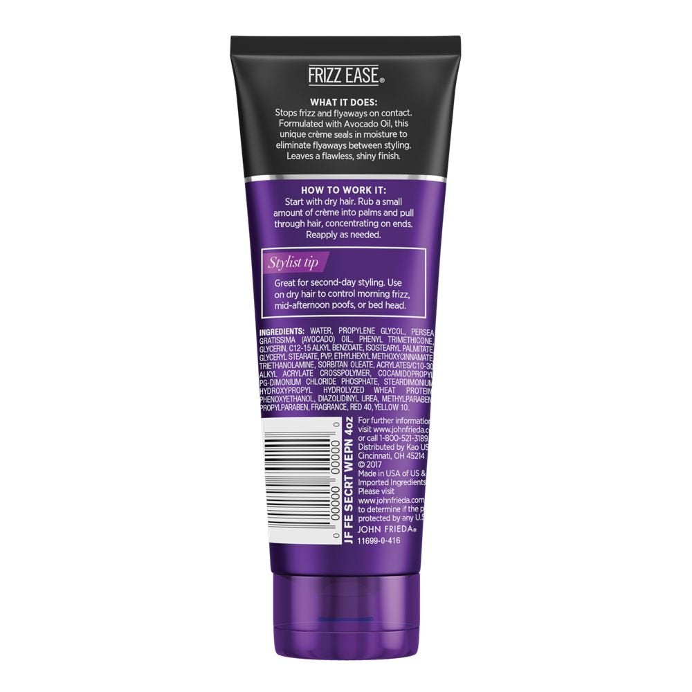 John Frieda Frizz Ease Secret Weapon Touch-Up Crème – emballage portable, application sur cheveux humides pour une coiffure lisse.