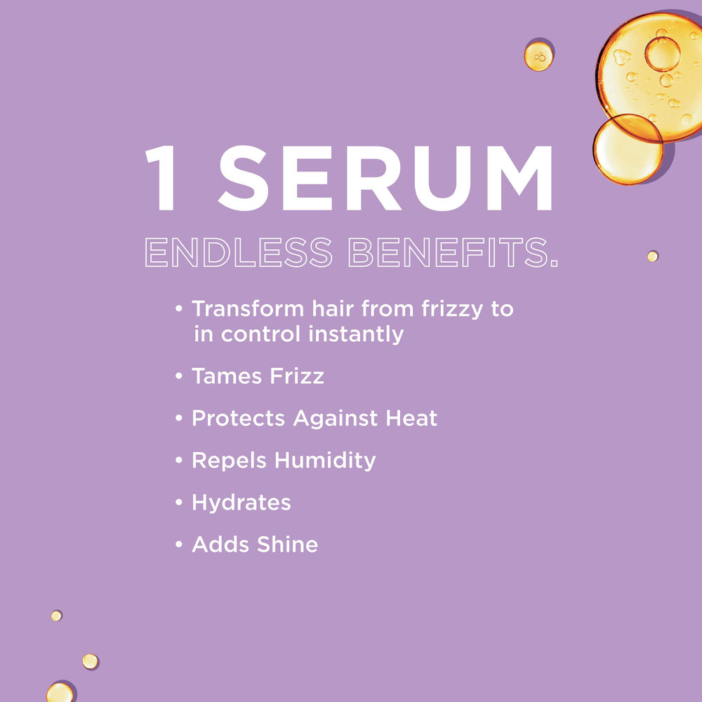 Texture satinée du sérum John Frieda Frizz Ease sur cheveux.