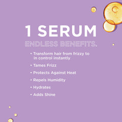Texture satinée du sérum John Frieda Frizz Ease sur cheveux.