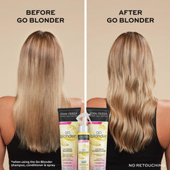 Brillance progressive visible sur cheveux blonds après usage