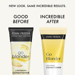 Étiquette agrumes et camomille sur le conditionneur Go Blonder, parfum rafraîchissant pour cheveux blondes