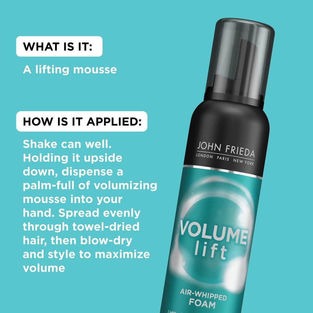 John Frieda Luxueux Volume Mousse – emballage élégant facilitant le coiffage et le style quotidien