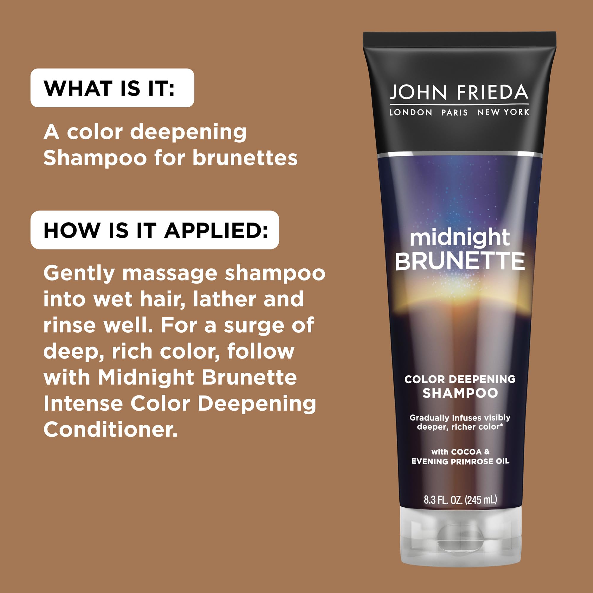 Éclat chocolaté des cheveux naturels grâce au Shampoing Midnight Brunette.