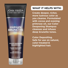 Texture crémeuse du Shampoing Midnight Brunette nettoie en douceur les cheveux brun.
