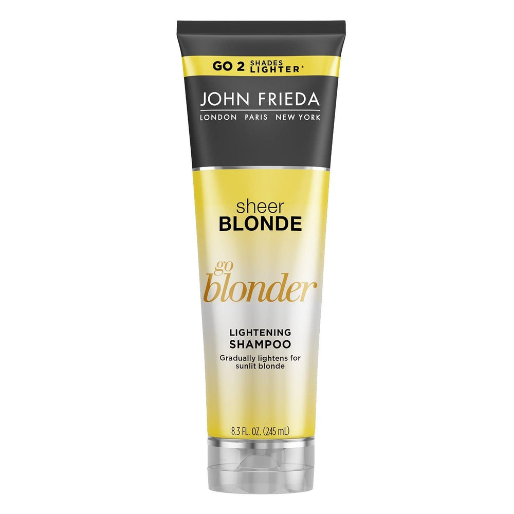 John Frieda Shampoing Blond Clair Go Blonder — bouteille lumineuse, éclaircissement progressif.